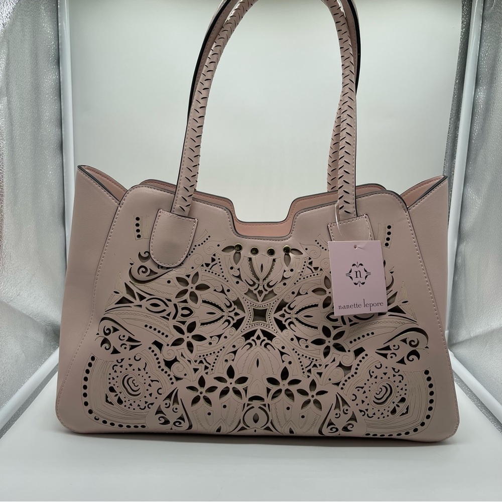 Nanette Lapore Blush Filigree Shoulder Bag Satchel Purse Tote Pink NWT
